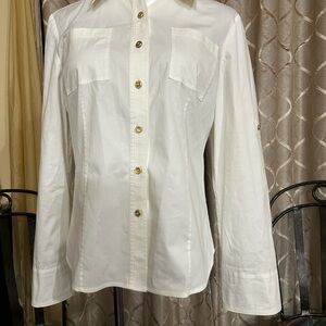 St. John Ivory Blouse with Gold Accents